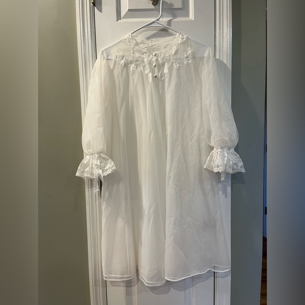 60’s vintage kayser white peignoir sheer robe Large bin3